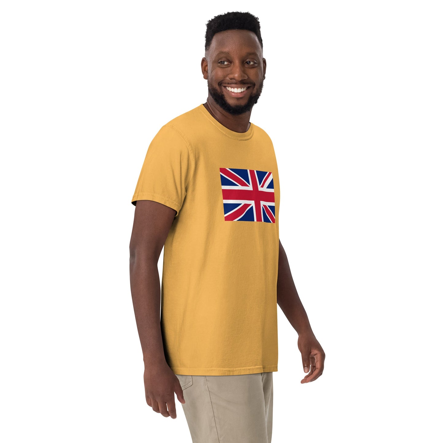 Stylish United Kingdom flag t-shirt laid flat, 4X large, true navy