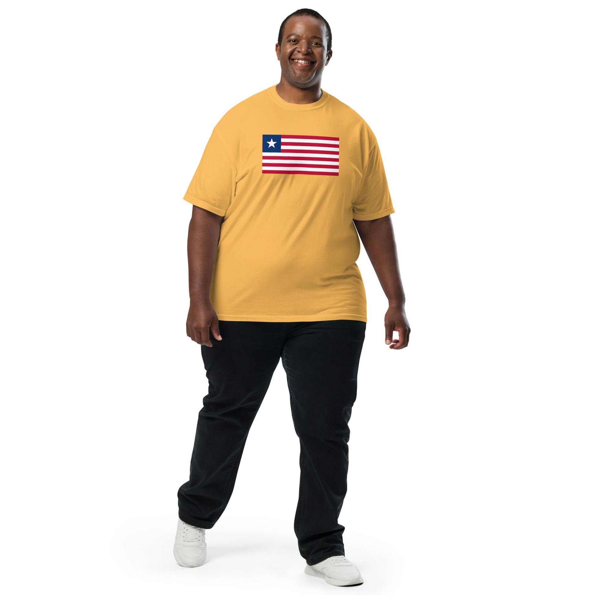 black shirt with United States Heavyweight T Shirt flag design, 3X large