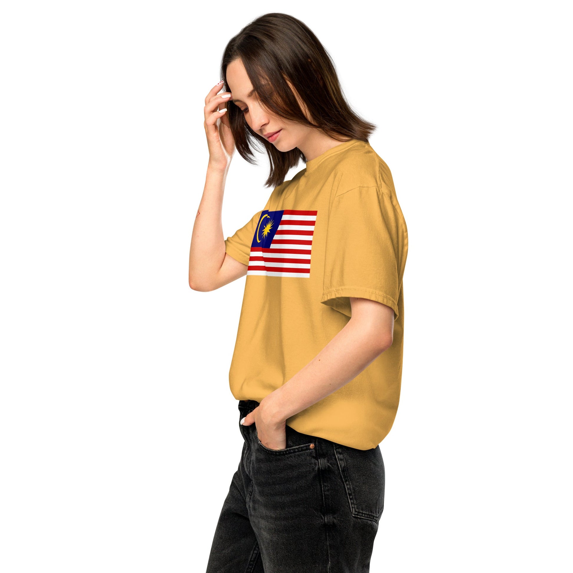 Flat lay of red Malaysia flag tee, large size