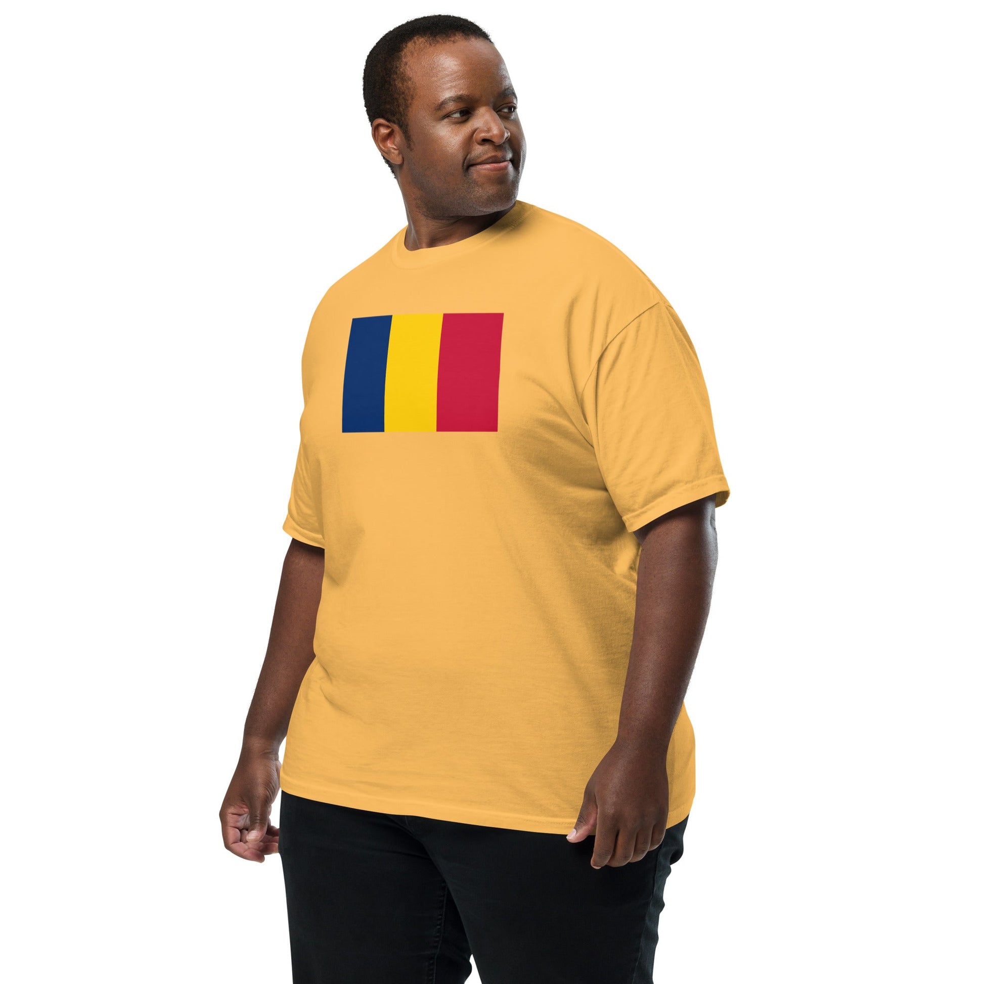 Bold Chad flag design tee in true navy, extra large