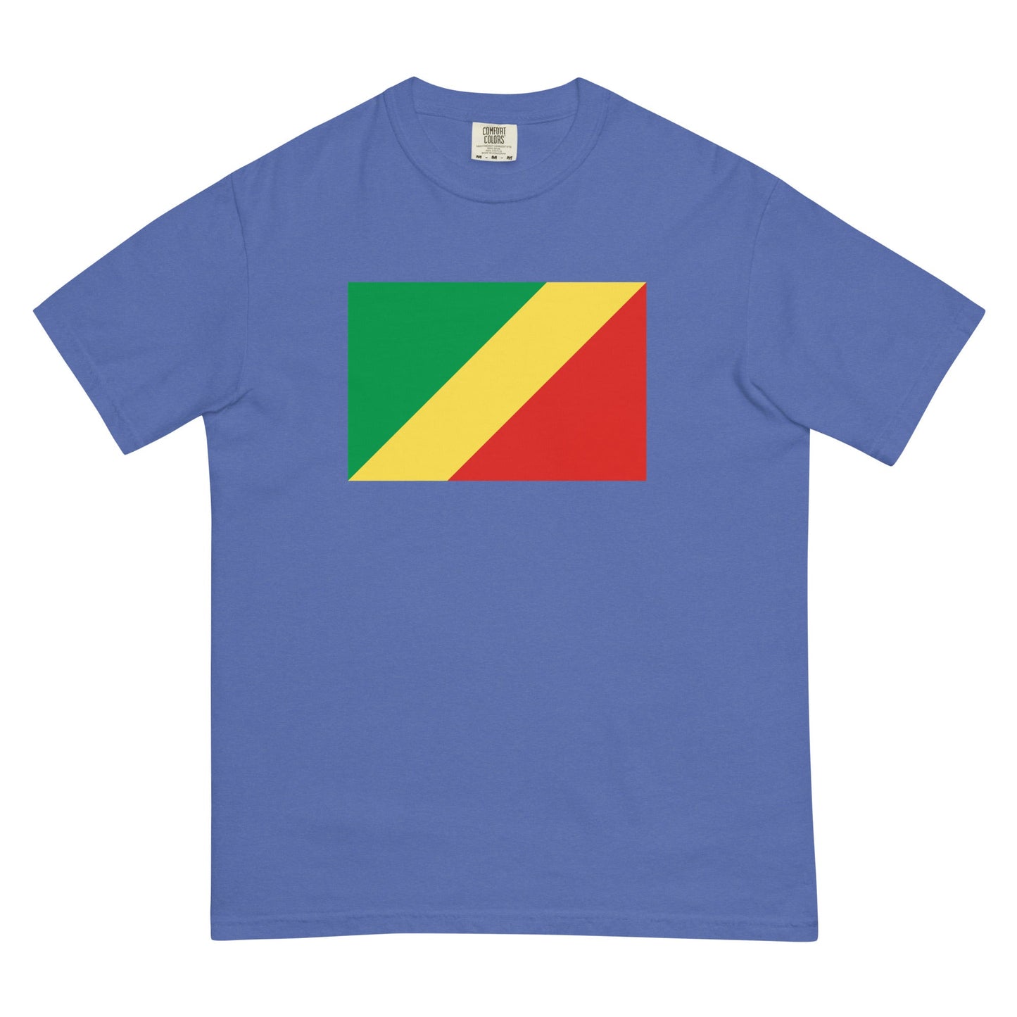 Stylish Congo Congo Brazzaville flag t-shirt laid flat, 4X large, blue spruce