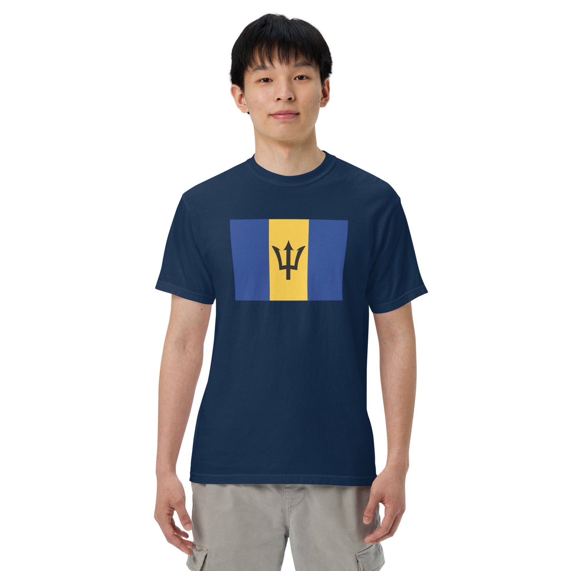 black shirt with Barbados flag design, extra large
