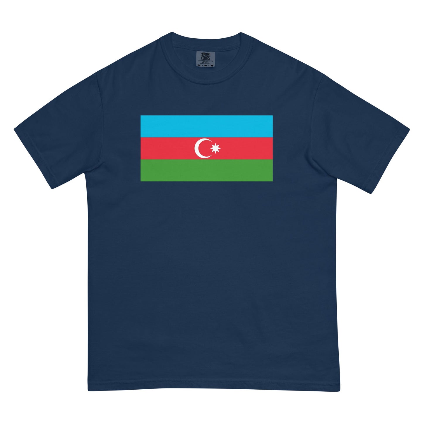 Flat lay of blue spruce Azerbaijan flag tee, 4X large size
