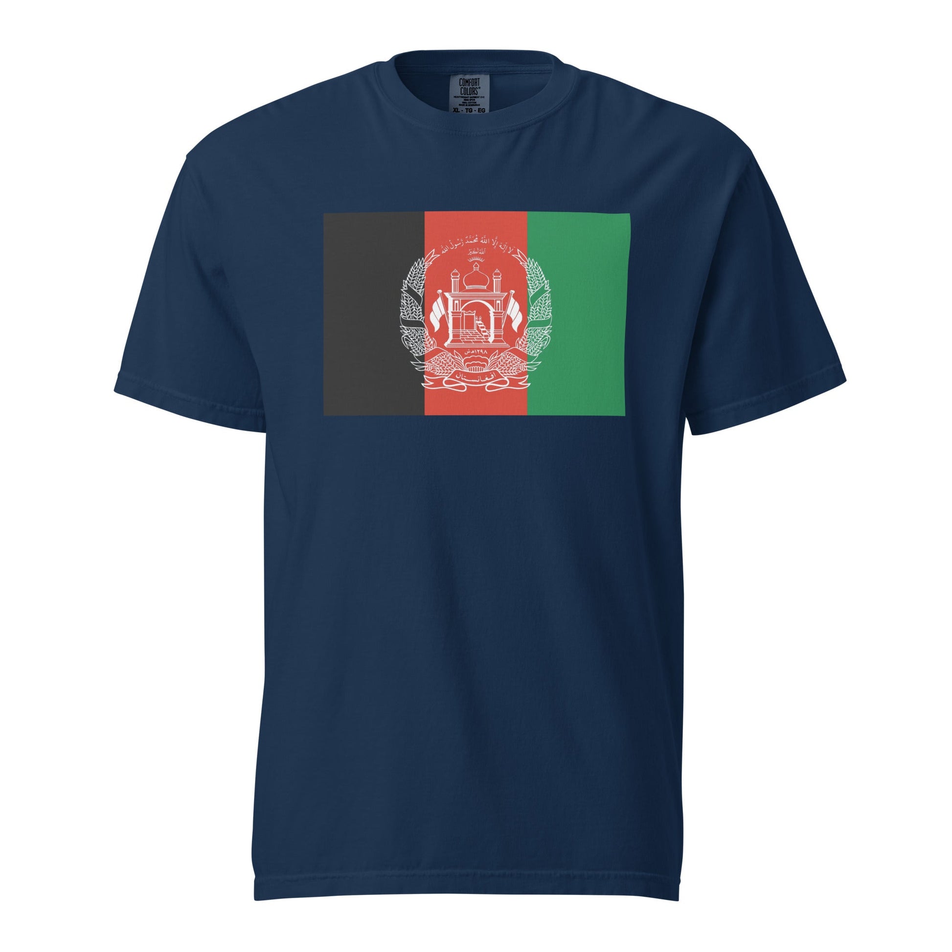 Flat lay of black Afghanistan flag tee, 4X large size