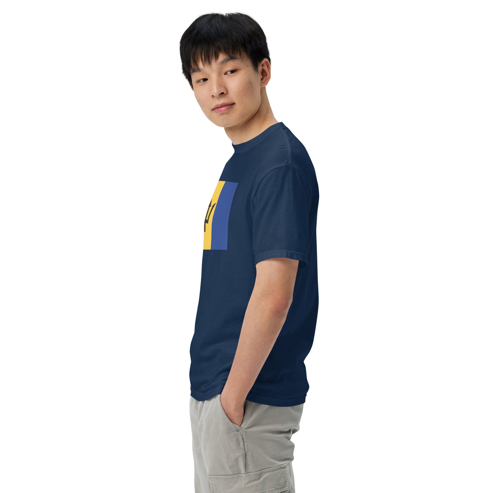 Bold Barbados flag design tee in black, large
