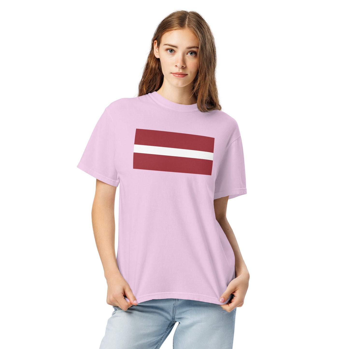 Bold Latvia flag design tee in black, large