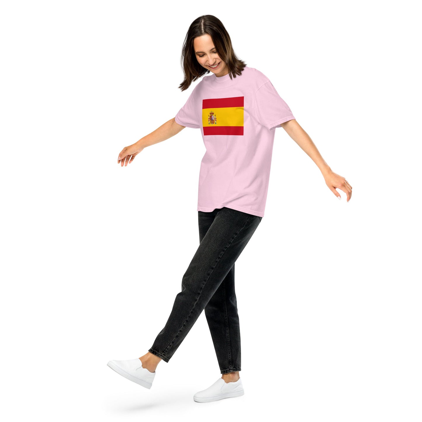 Flat lay of brick Spain flag tee, large size