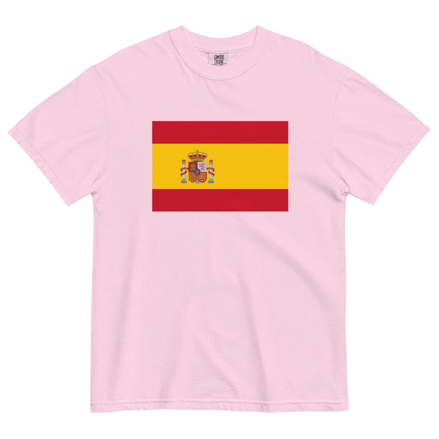 Flat lay of blue spruce Spain flag tee, medium size