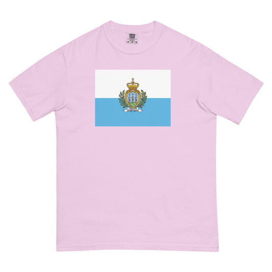 Stylish San flag t-shirt laid flat, small, black