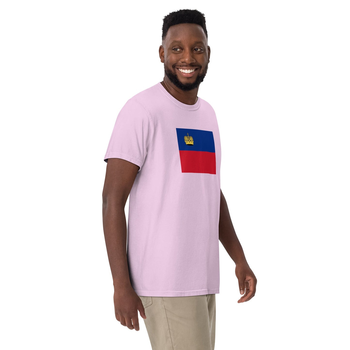 Stylish Liechtenstein flag t-shirt laid flat, large, true navy