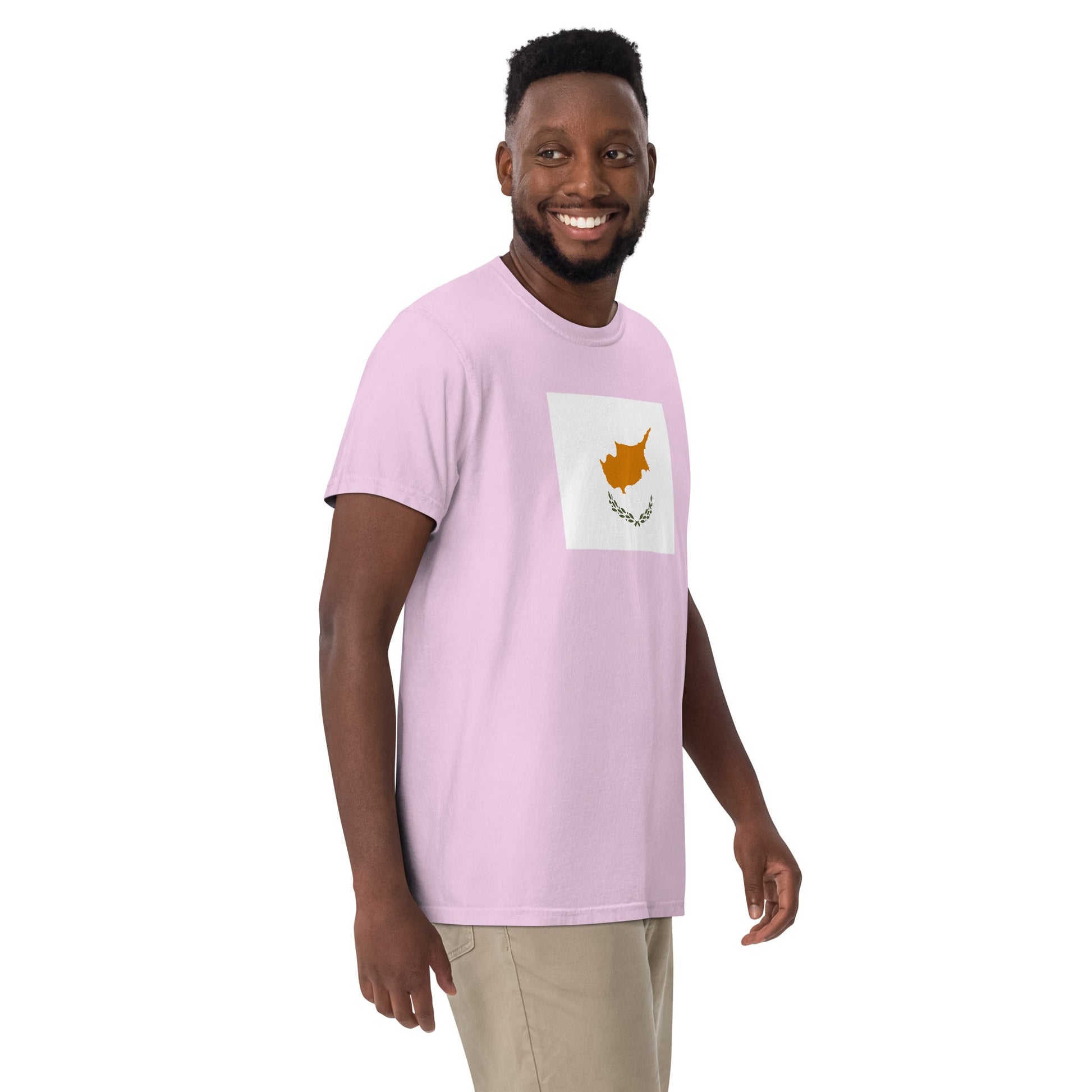 Flat lay of red Cyprus flag tee, 2X large size