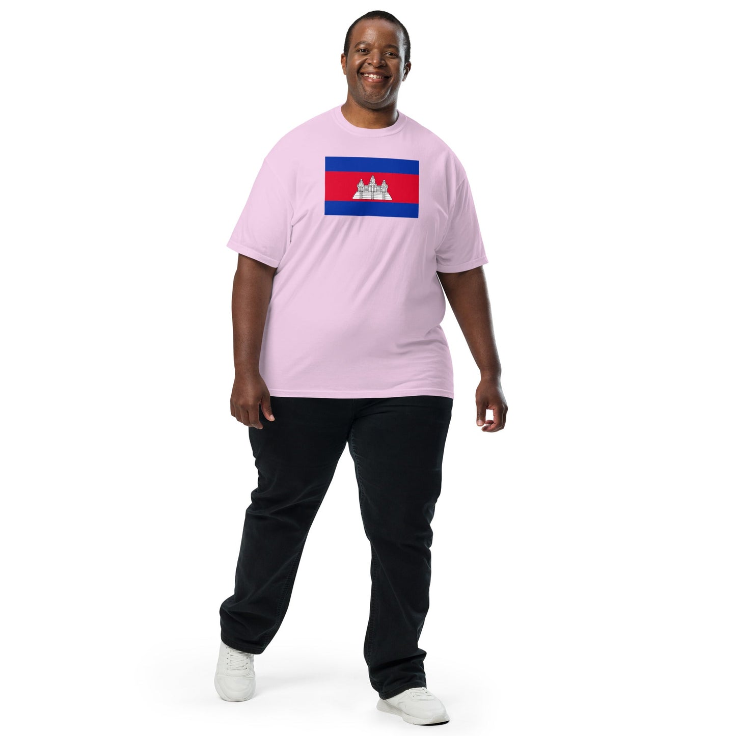 Stylish Cambodia flag t-shirt laid flat, small, true navy