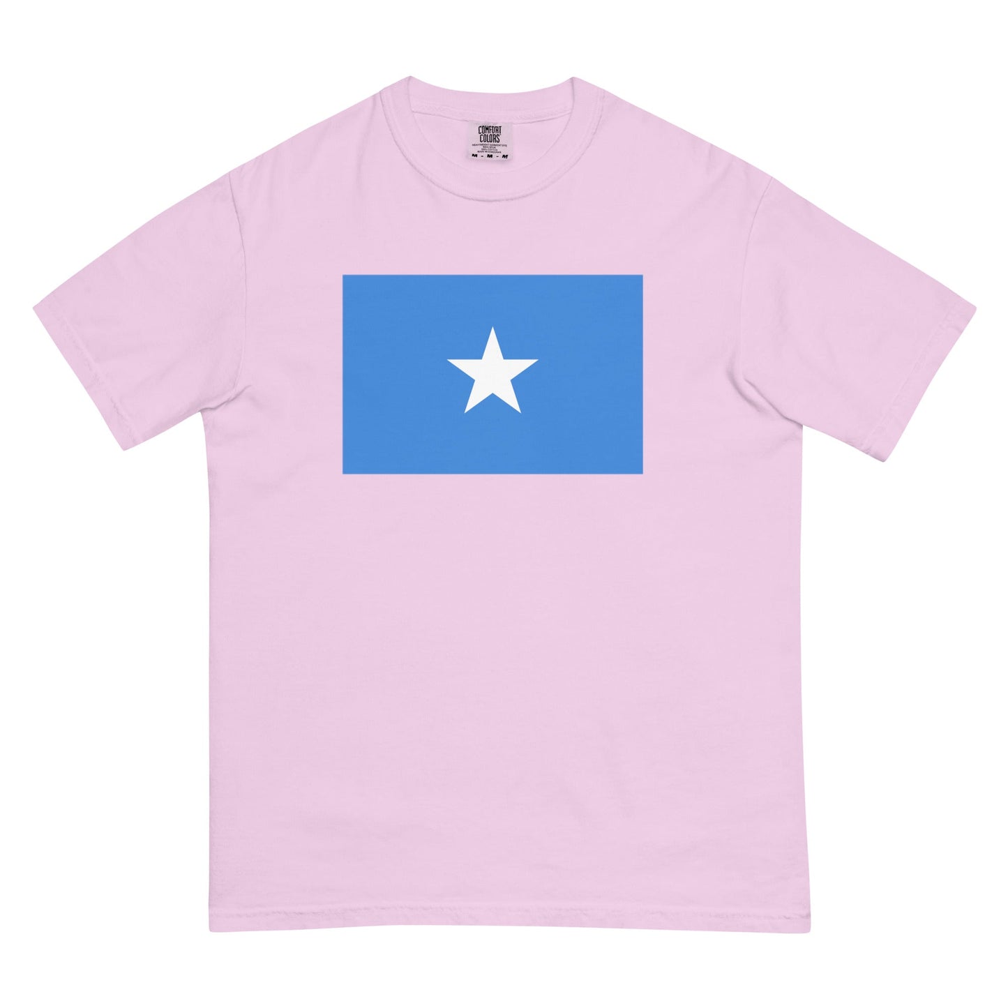 Stylish Somalia flag t-shirt laid flat, large, blue spruce