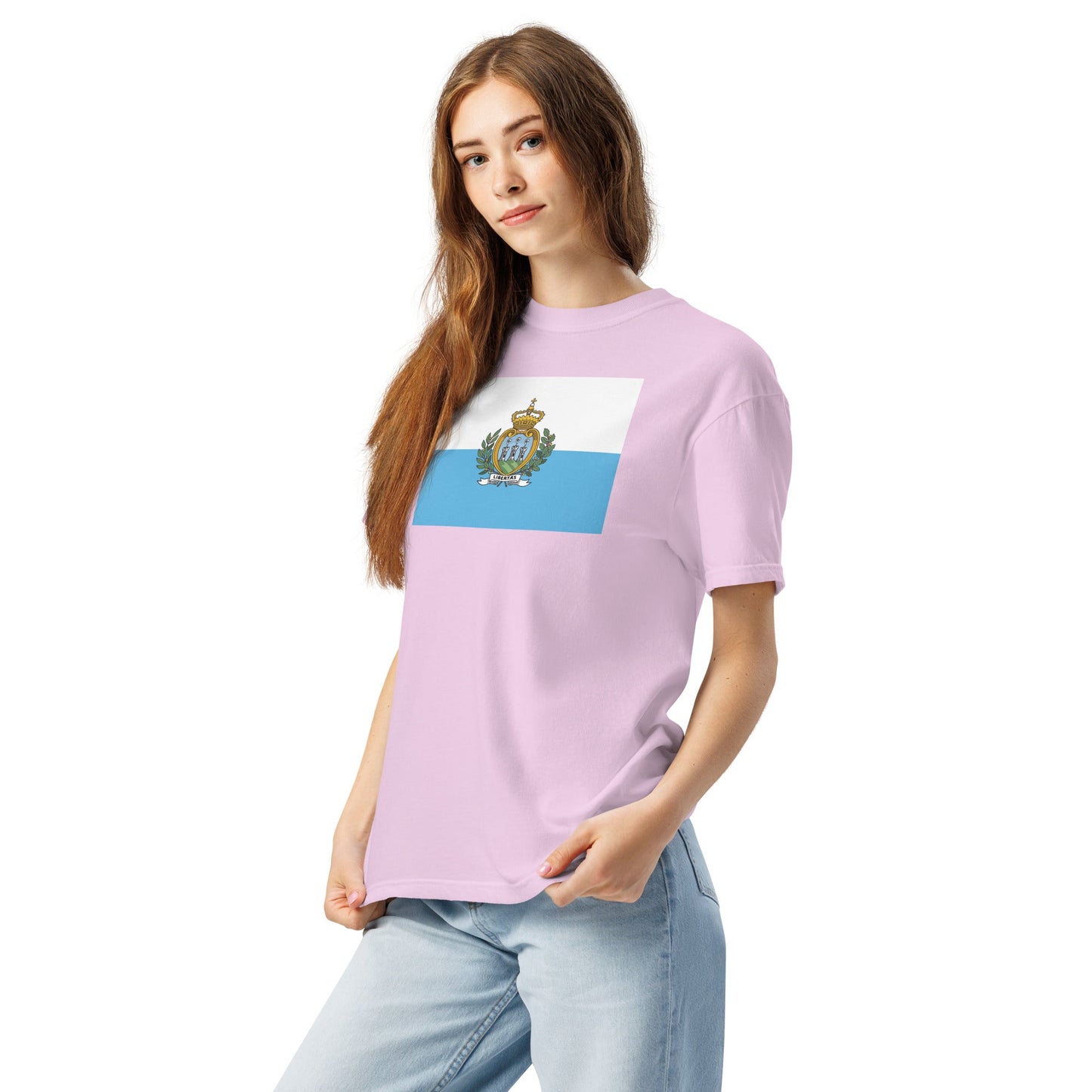 black shirt with San Marino flag design, extra large