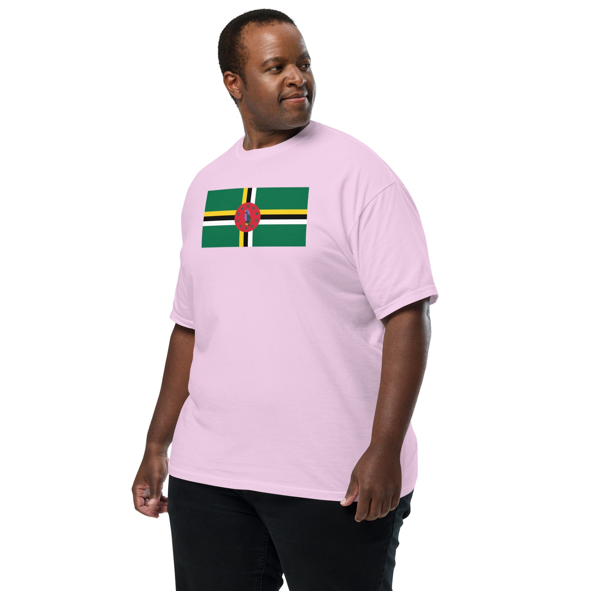 Flat lay of red Dominica 1 flag tee, 3X large size