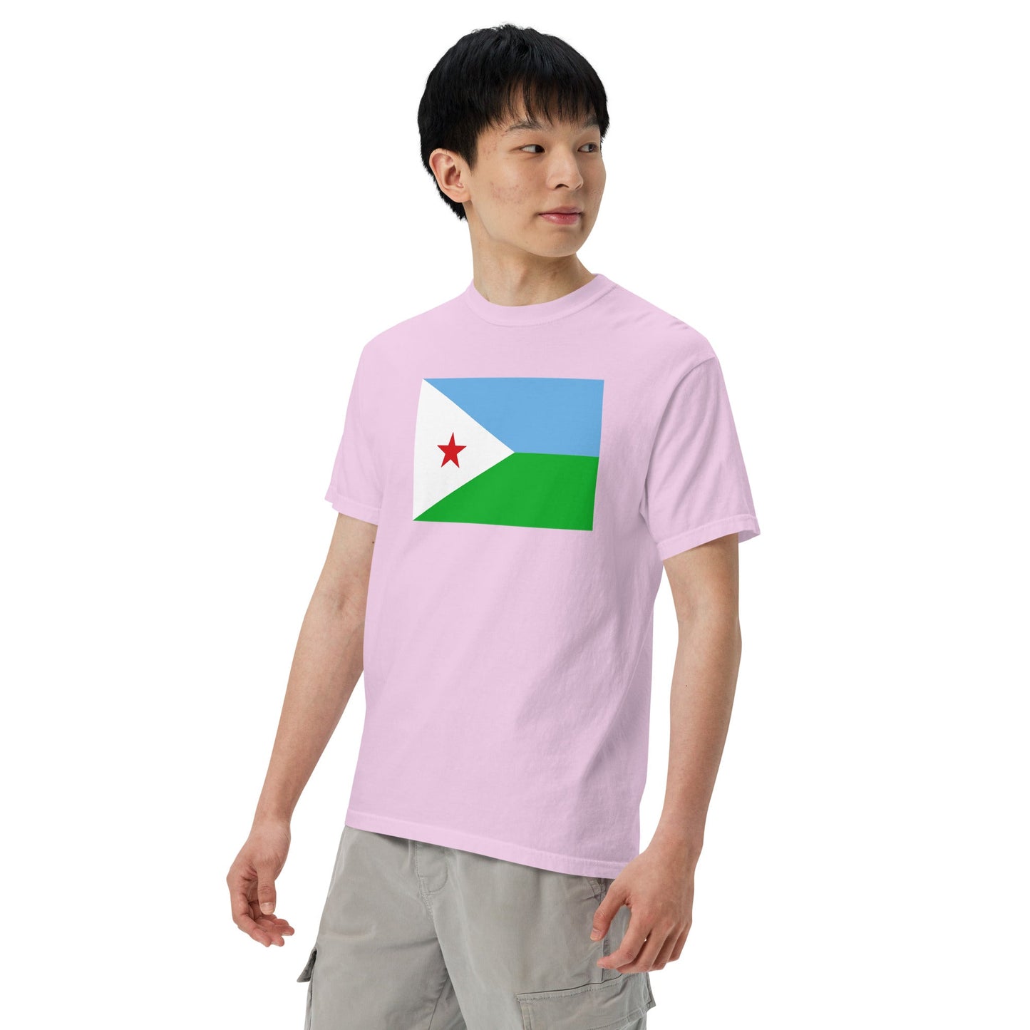 Stylish Djibouti flag t-shirt laid flat, 4X large, red