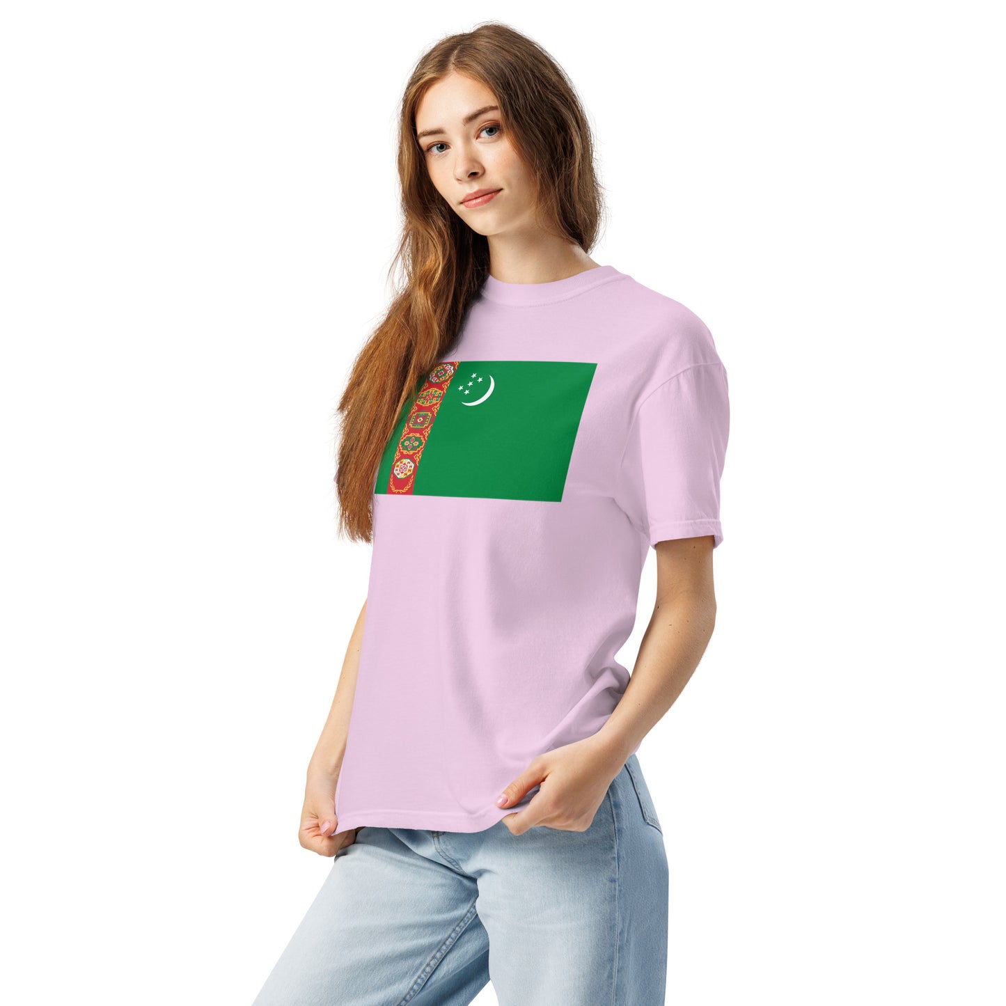 Bold Turkmenistan flag design tee in blue jean, small