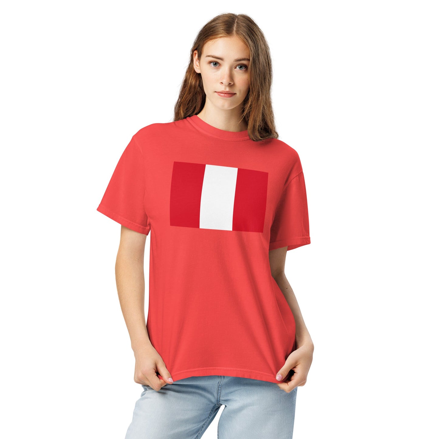 Stylish Peru flag t-shirt laid flat, large, black