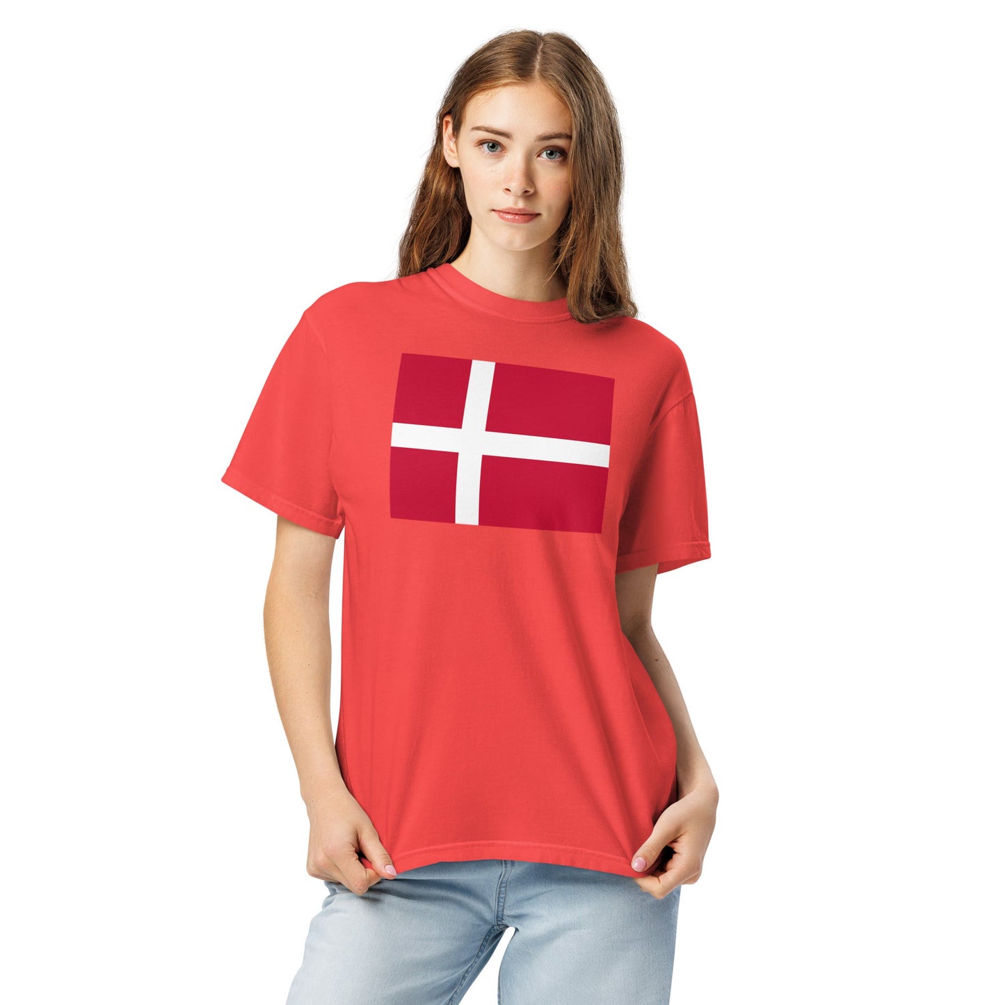 Stylish Denmark flag t-shirt laid flat, 3X large, black