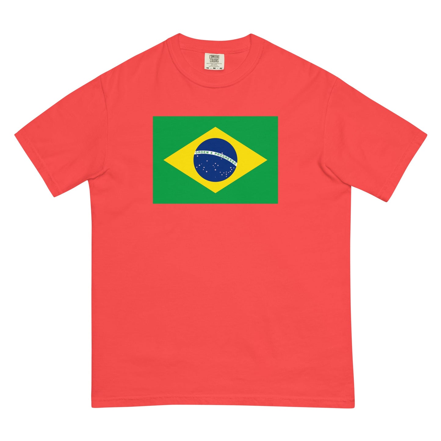 Stylish Brazil flag t-shirt laid flat, large, espresso