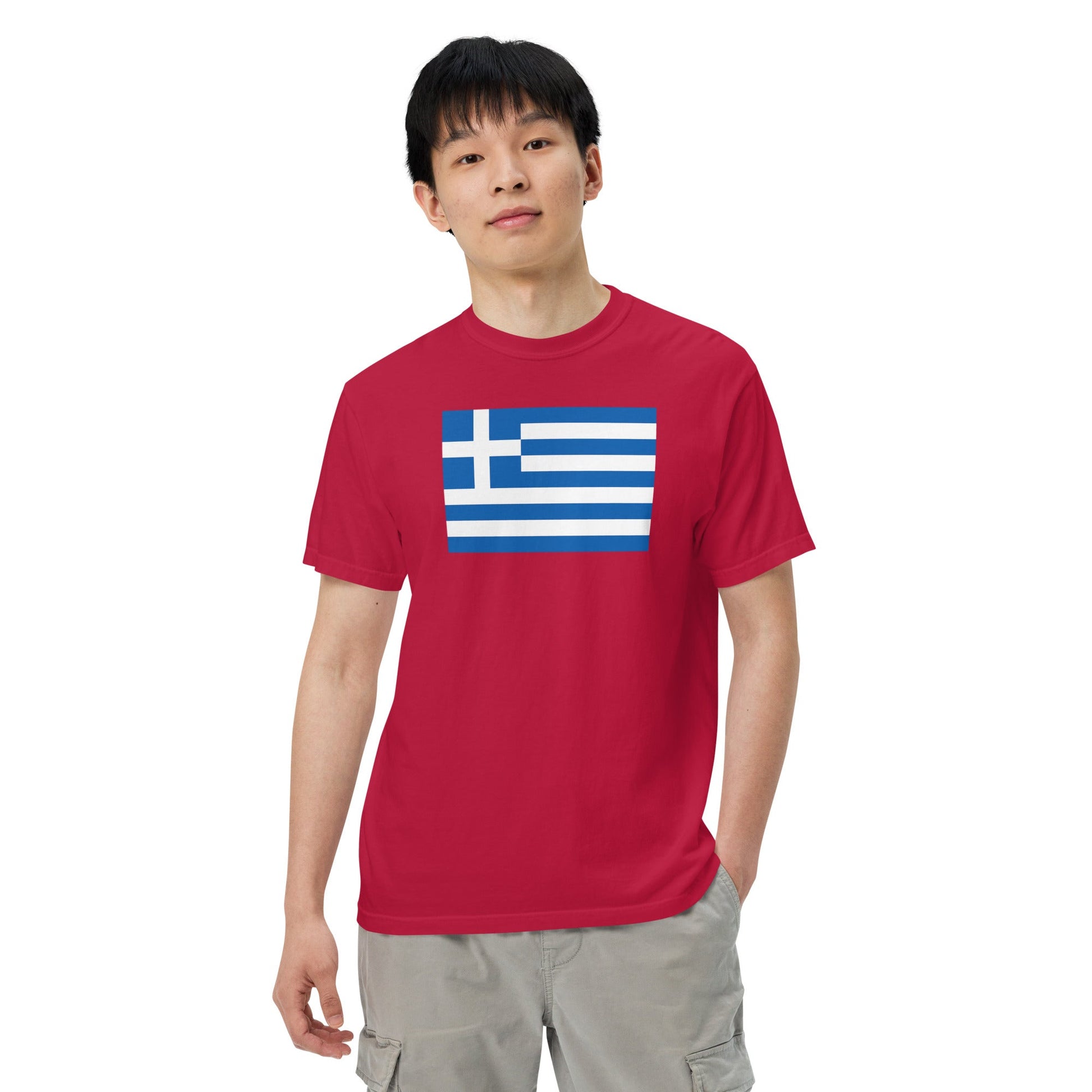 Bold Greece flag design tee in black, large