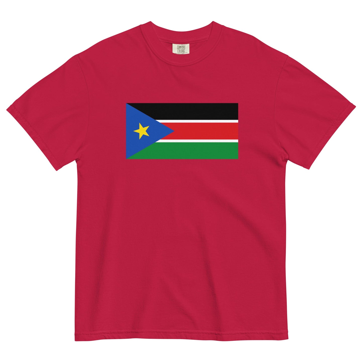 Flat lay of black South Sudan flag tee, 3X large size