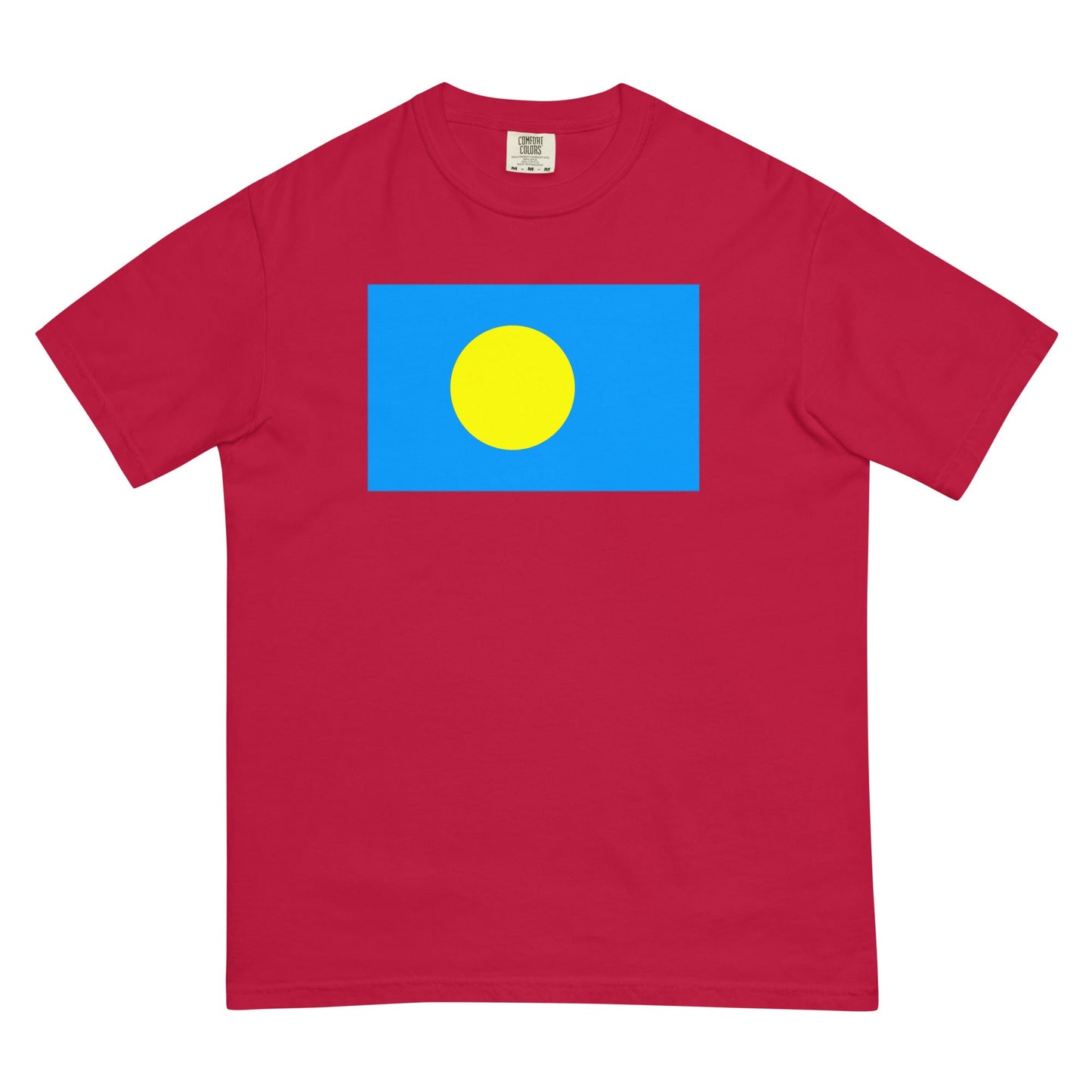 Flat lay of red Palau flag tee, small size