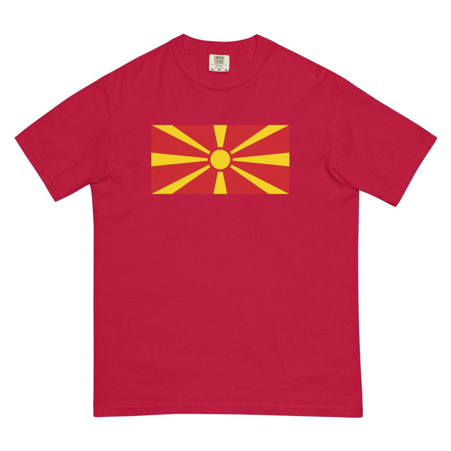 Bold North Macedonia Formerly Macedonia flag design tee in red, small