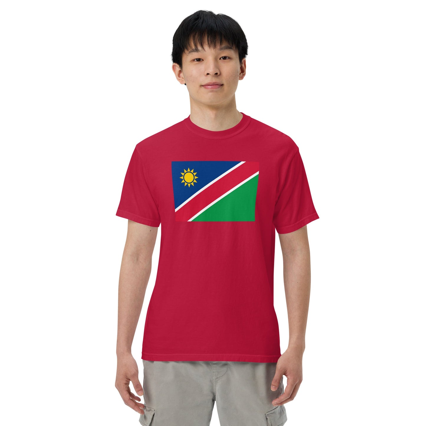 Flat lay of black Namibia flag tee, extra large size