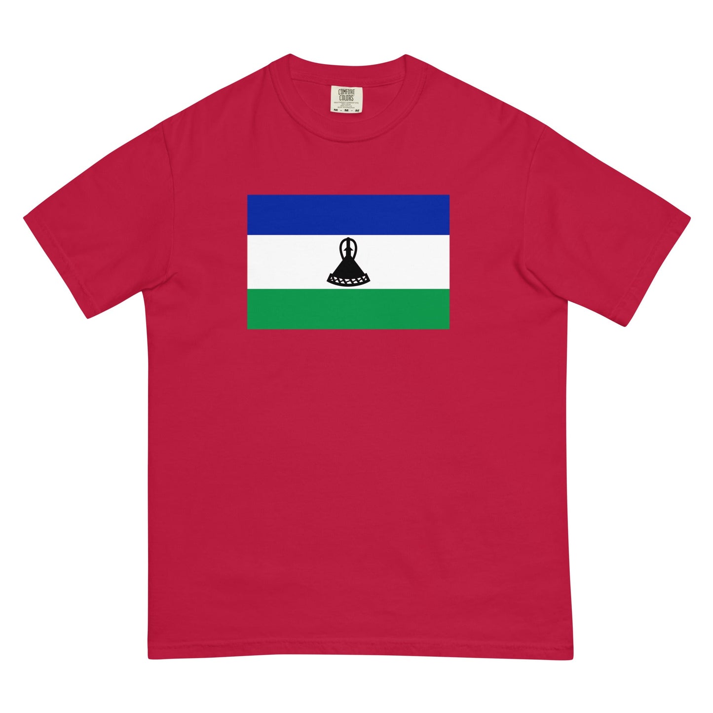 Flat lay of true navy Lesotho flag tee, extra large size