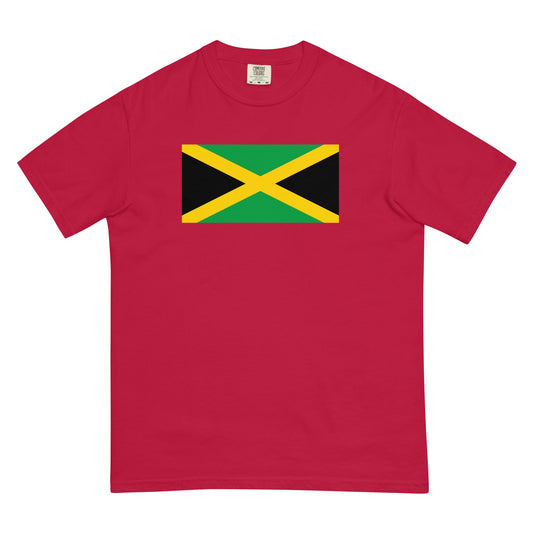 Flat lay of black Jamaica flag tee, small size