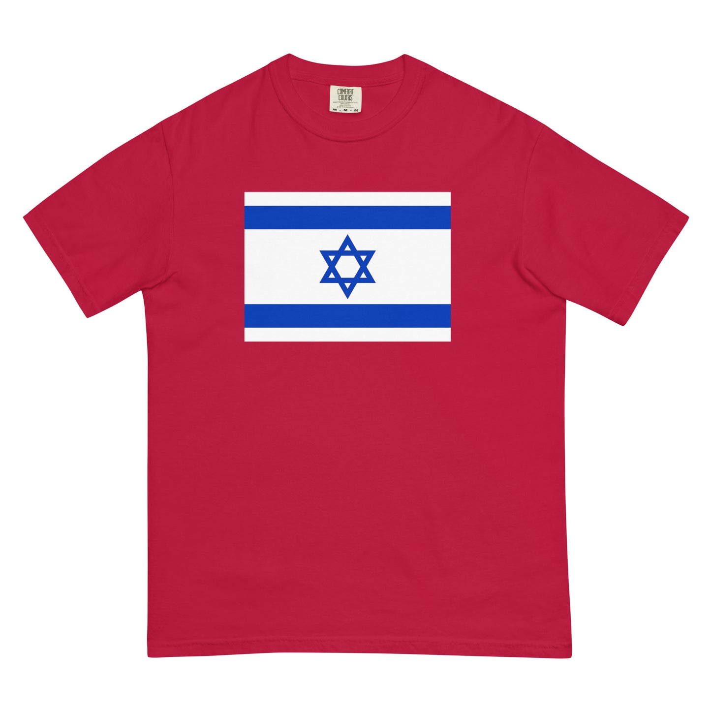 Stylish Israel flag t-shirt laid flat, small, true navy