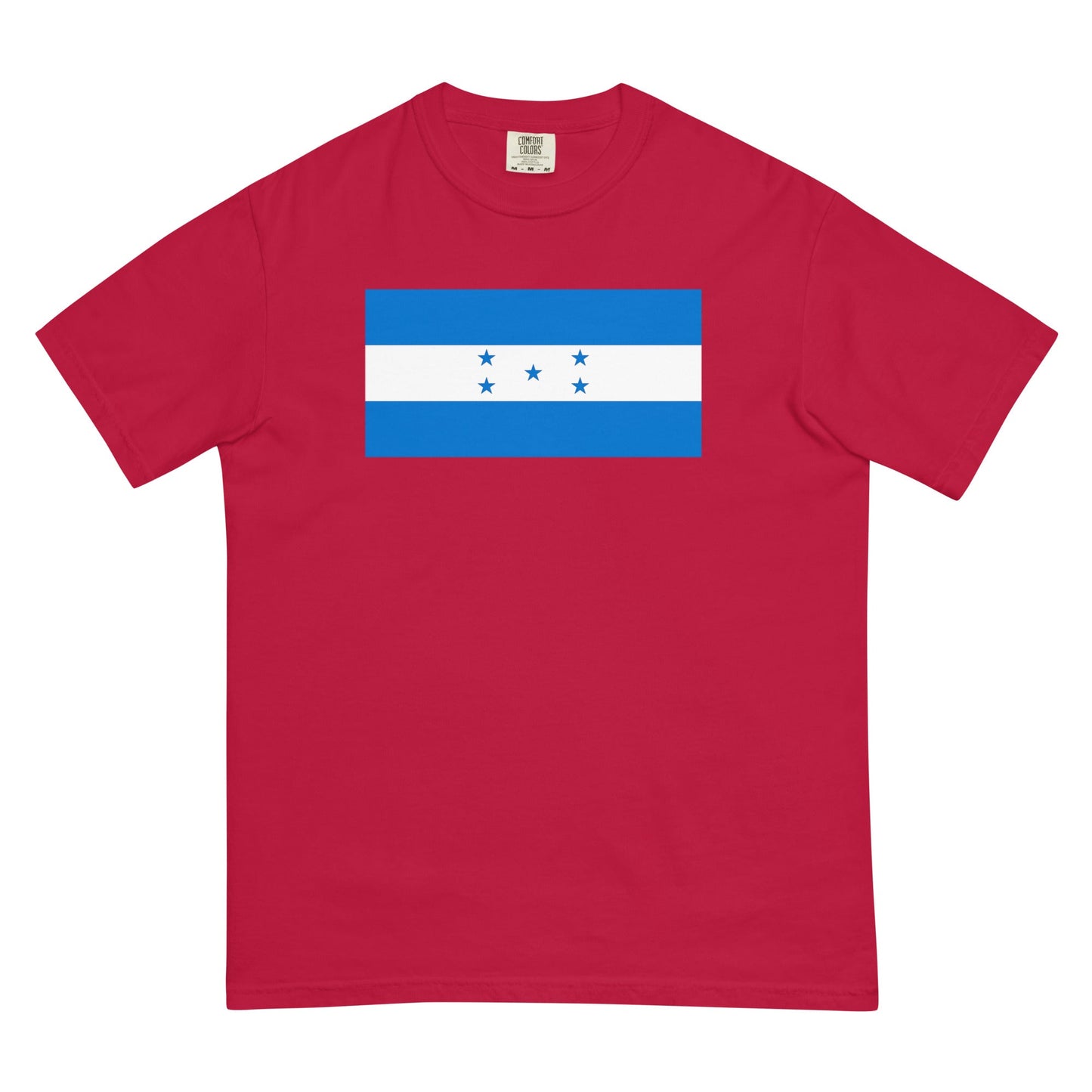Flat lay of brick Honduras flag tee, small size