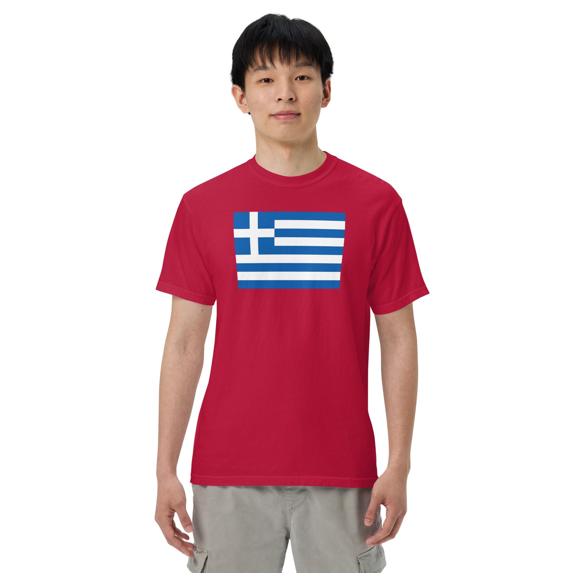 Flat lay of black Greece flag tee, medium size