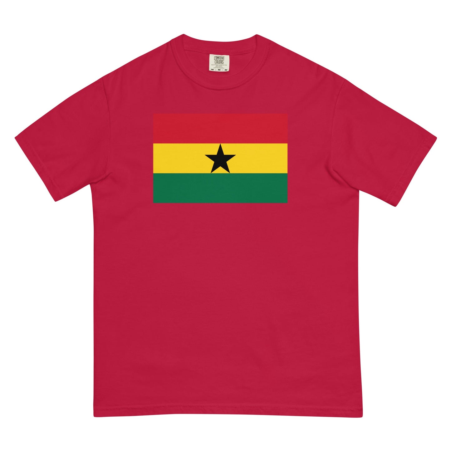 Stylish Ghana flag t-shirt laid flat, large, blue spruce