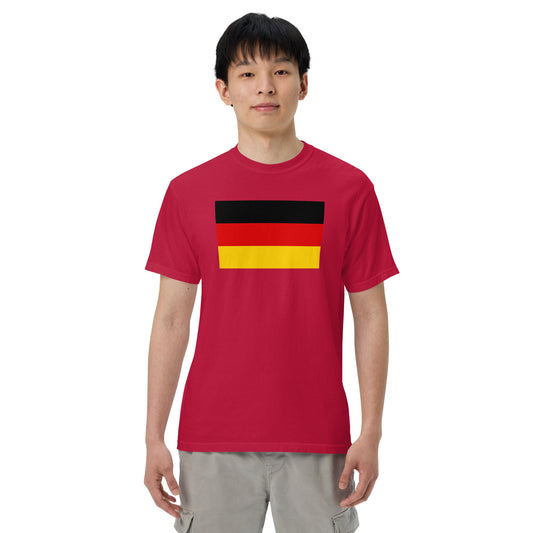 Flat lay of red Germany flag tee, medium size