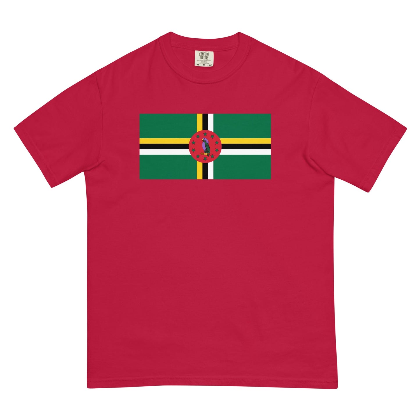 blue spruce shirt with Dominica 1 flag design, medium