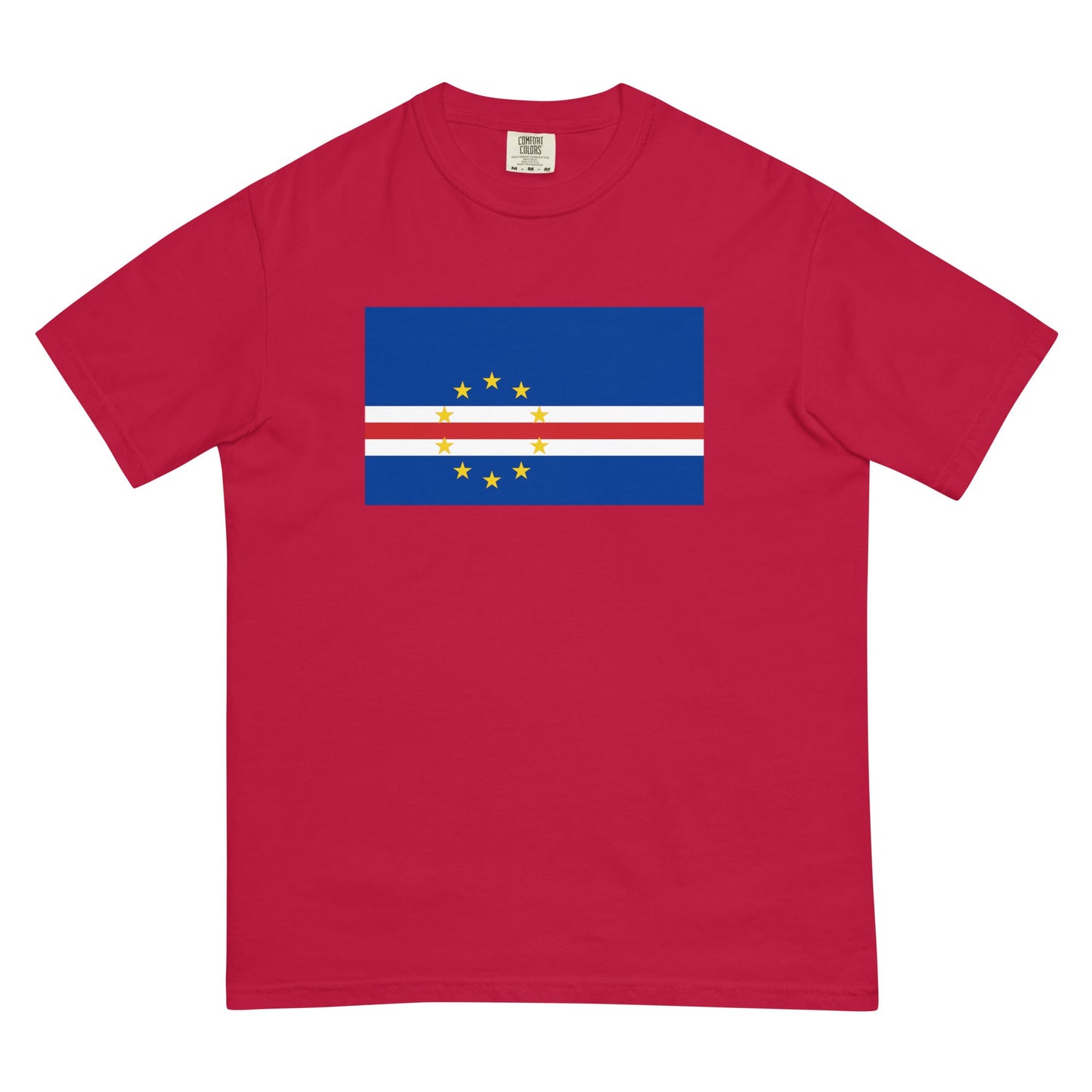 Flat lay of blue spruce Cape Verde flag tee, small size