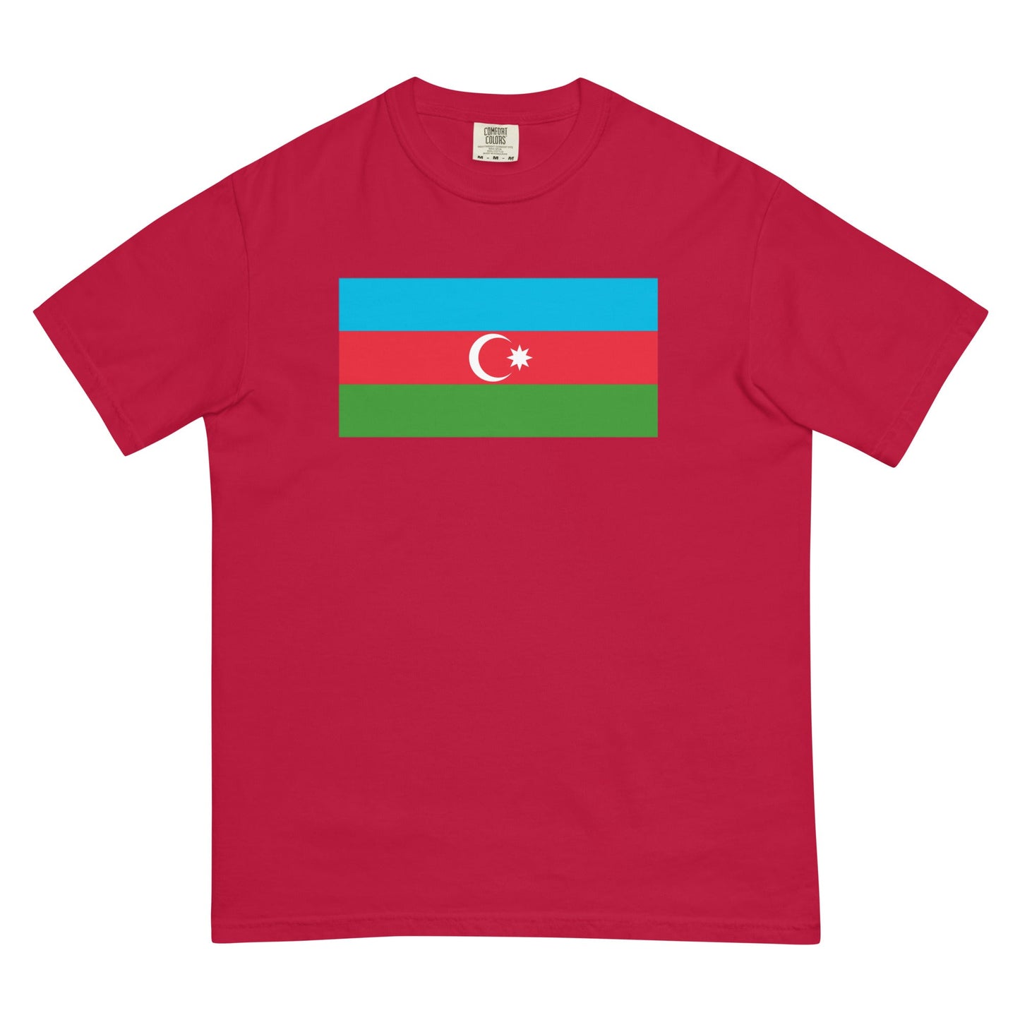 Stylish Azerbaijan flag t-shirt laid flat, small, berry
