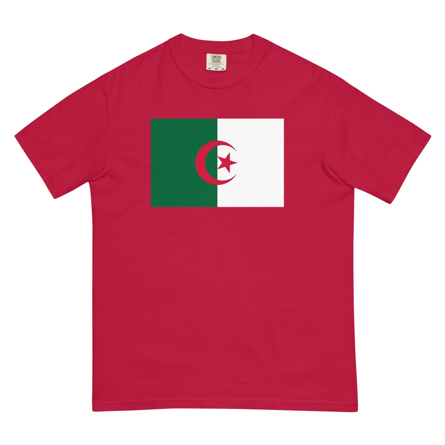 Flat lay of brick Algeria flag tee, extra large size
