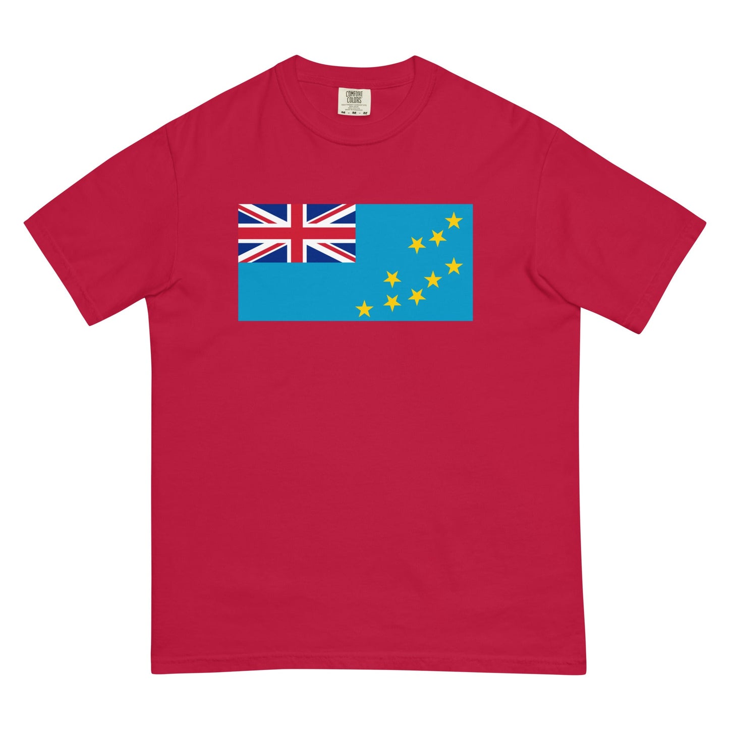 Stylish Tuvalu flag t-shirt laid flat, 2X large, hemp