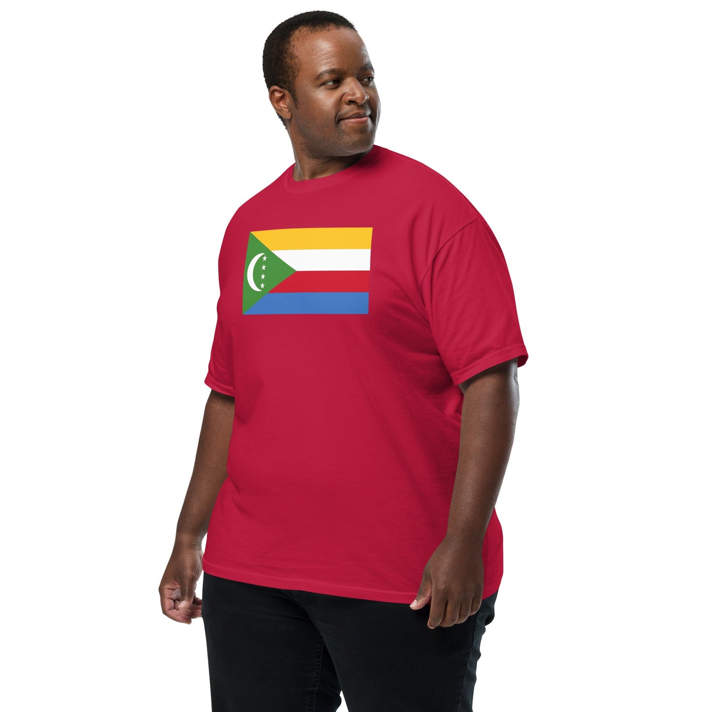 Bold Comoros flag design tee in black, 2X large