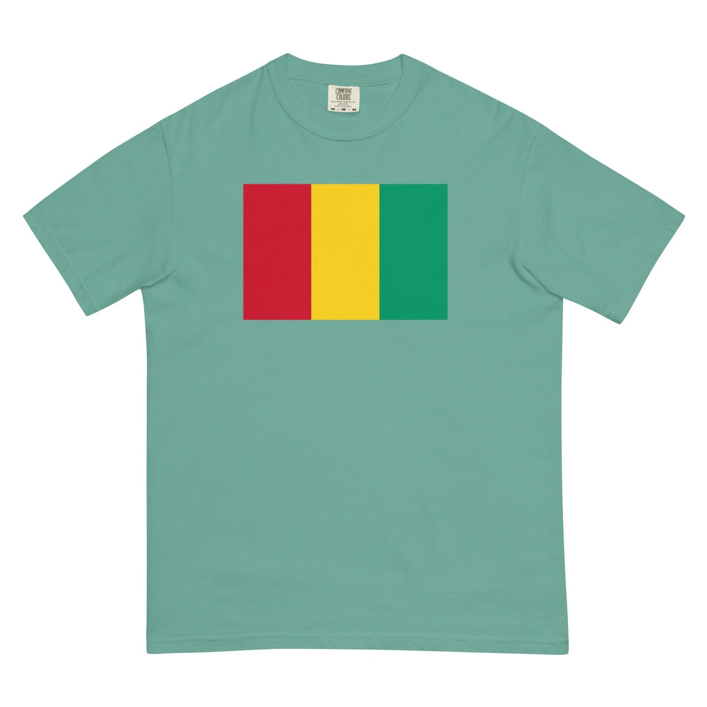 Stylish Guinea flag t-shirt laid flat, small, espresso