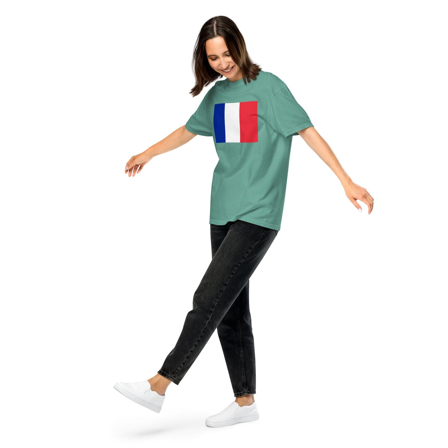 Flat lay of red France 1 flag tee, small size
