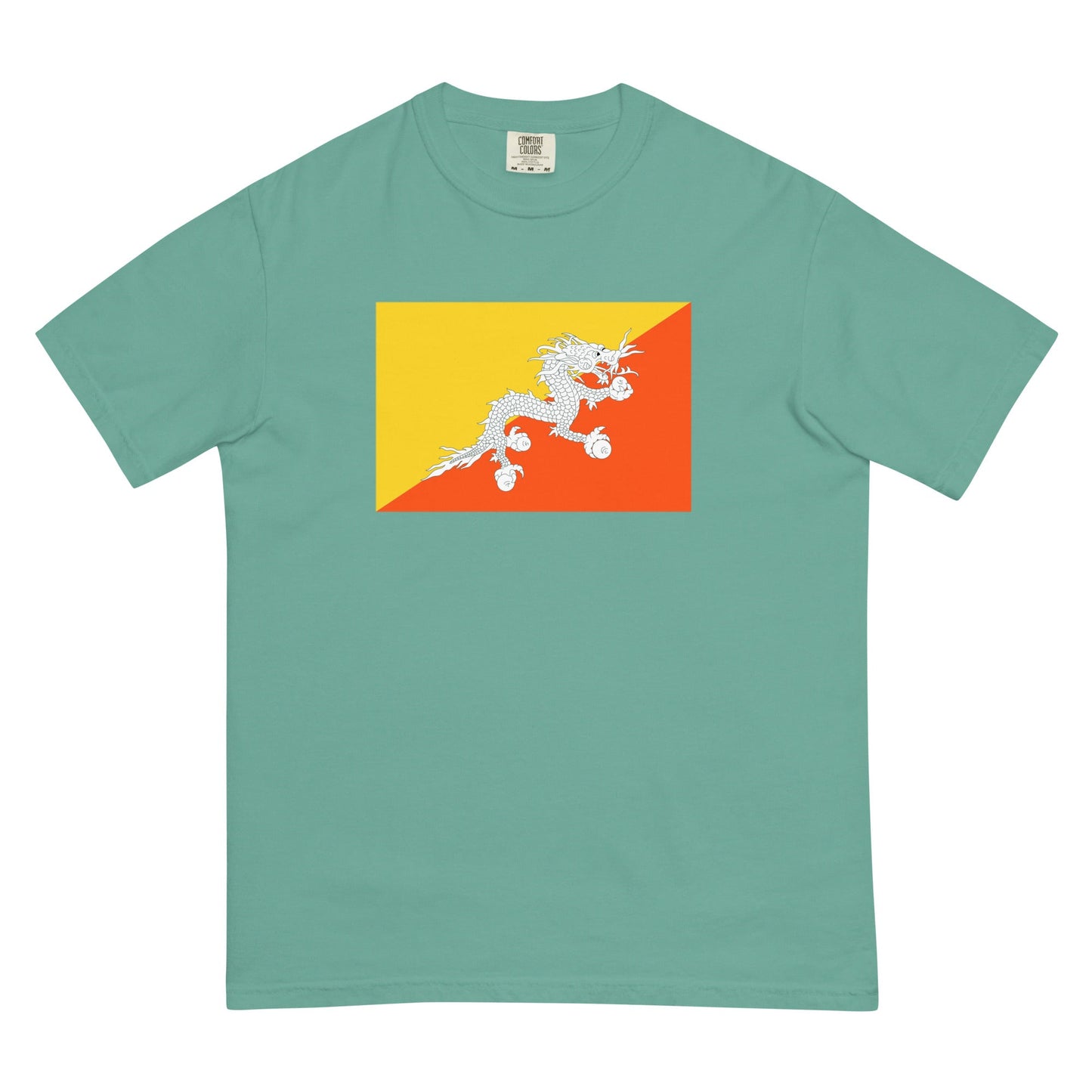 Stylish Bhutan flag t-shirt laid flat, 2X large, yam