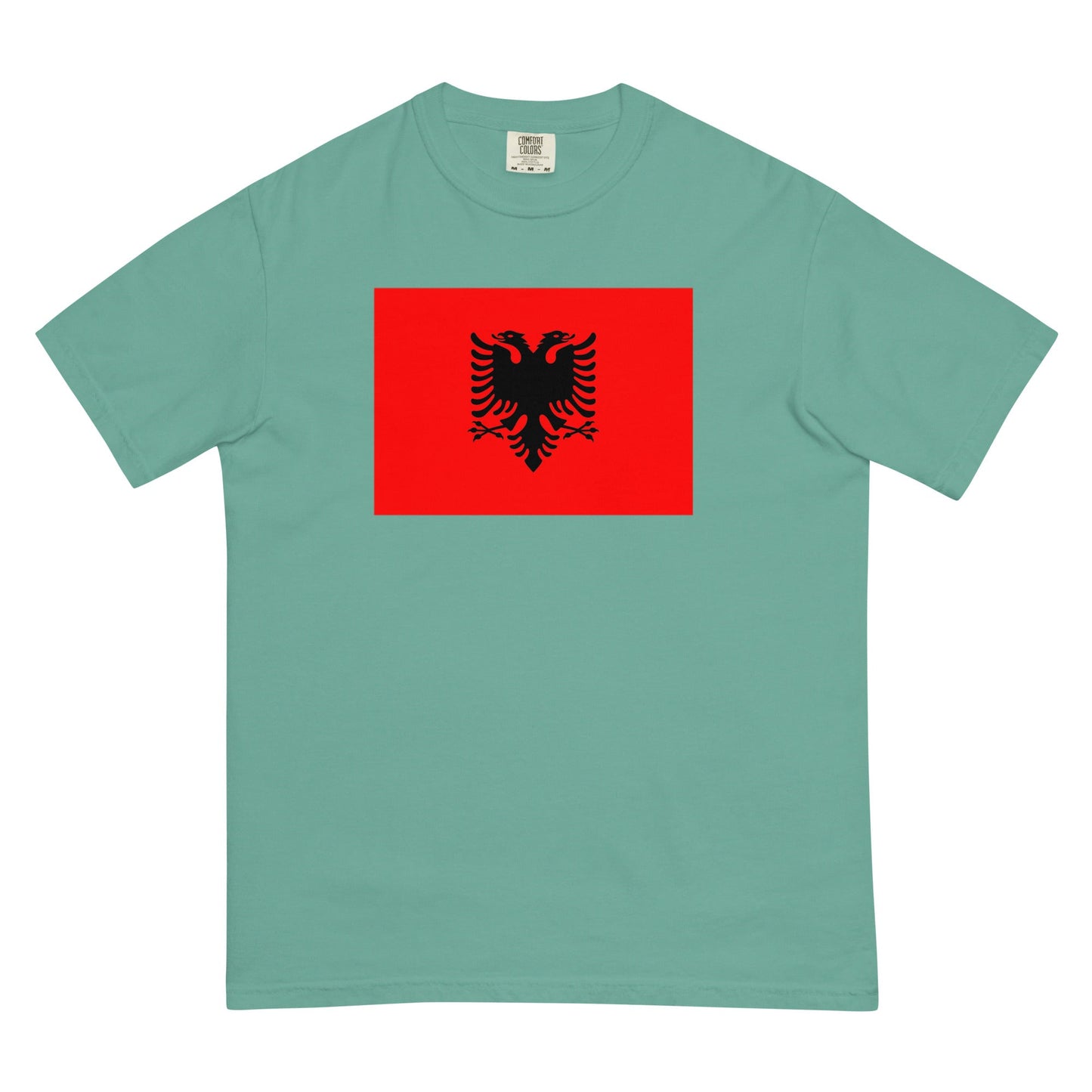 Stylish Albania flag t-shirt laid flat, 3X large, grape