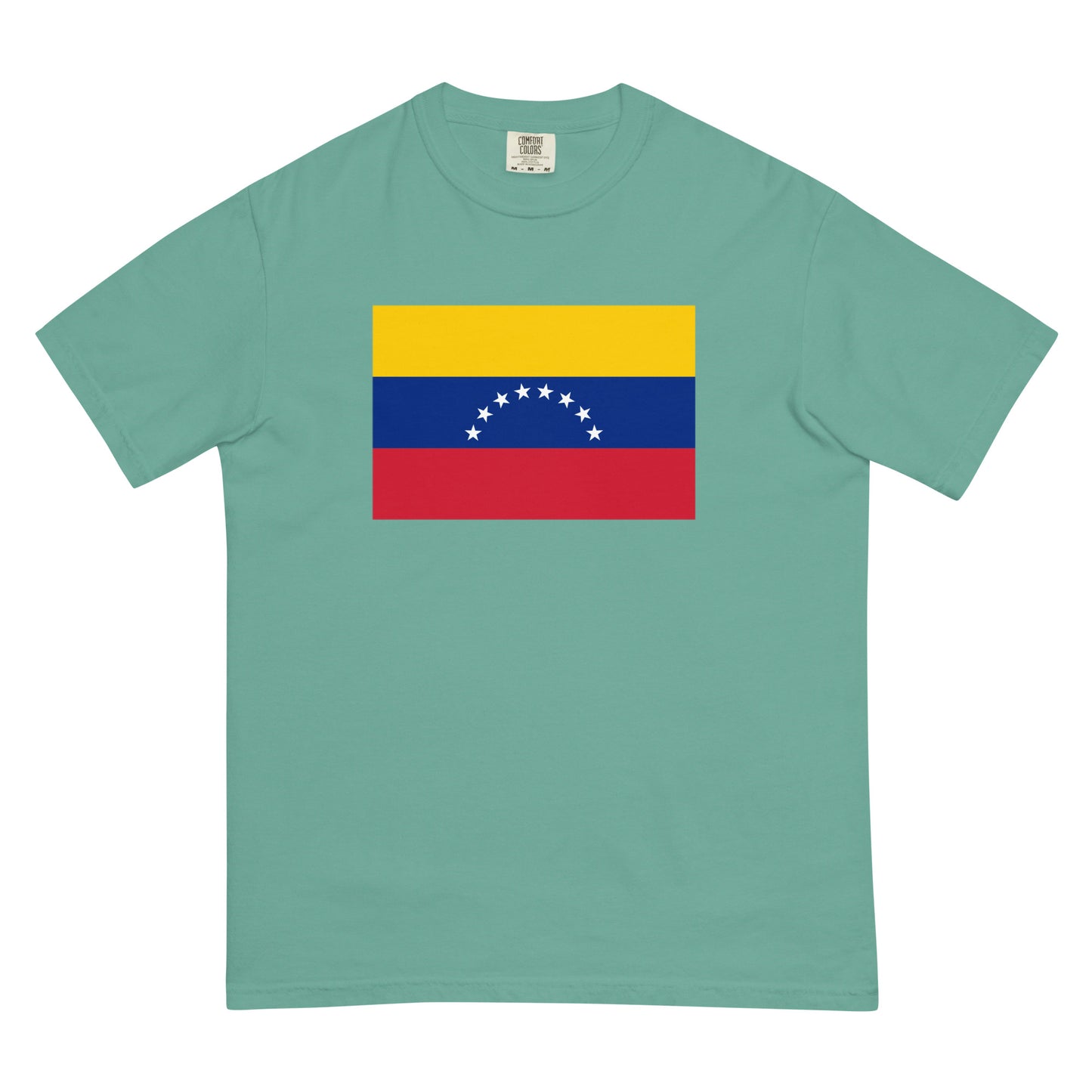Stylish Venezuela flag t-shirt laid flat, small, flo blue
