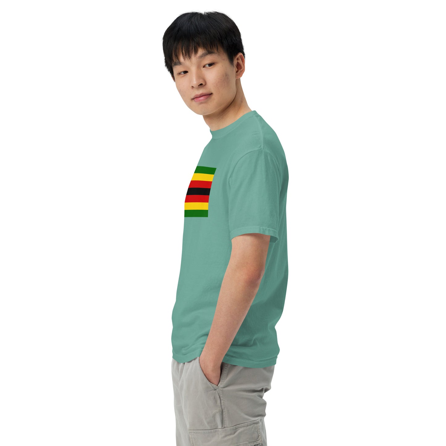 Bold Zimbabwe flag design tee in black, large