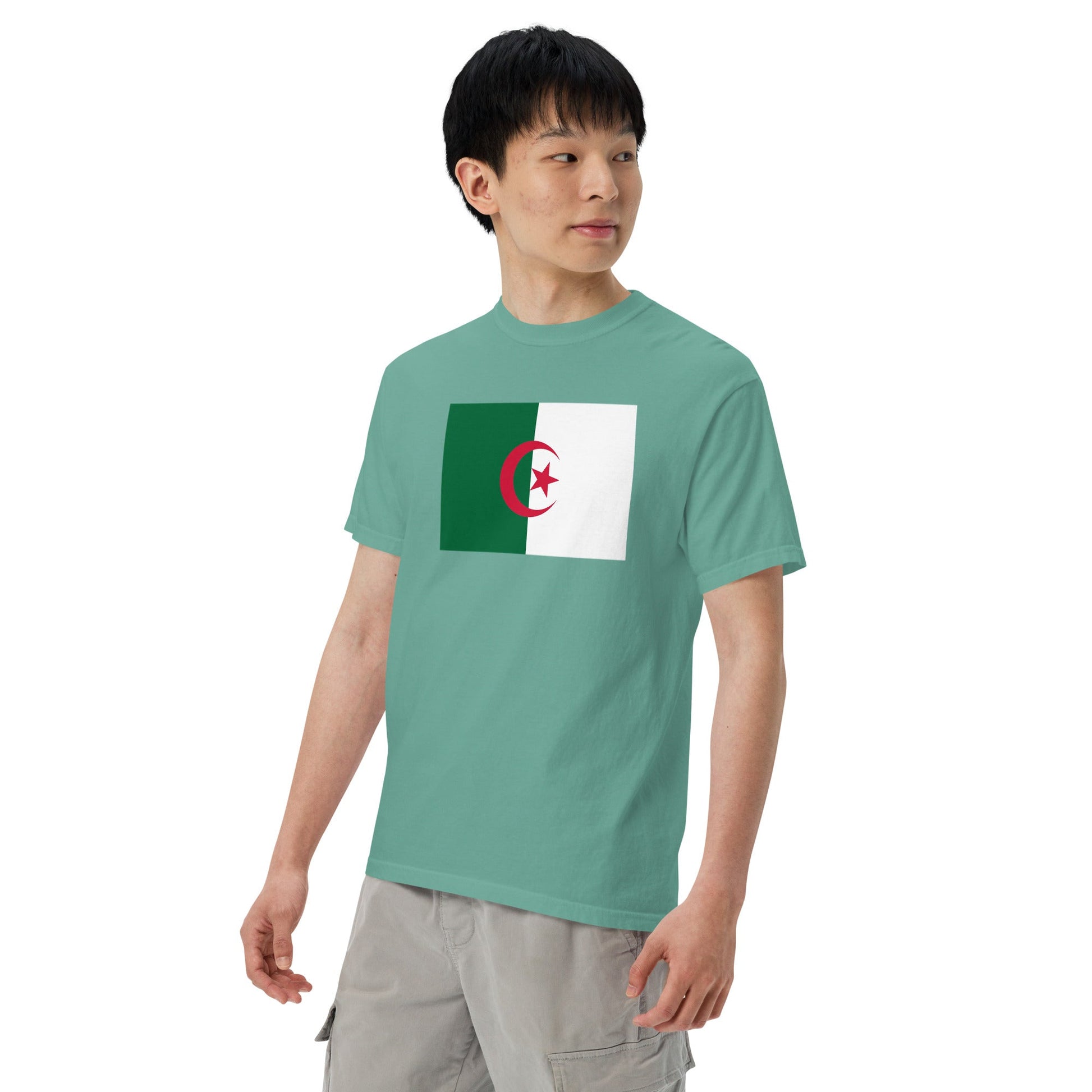 Flat lay of red Algeria flag tee, 3X large size