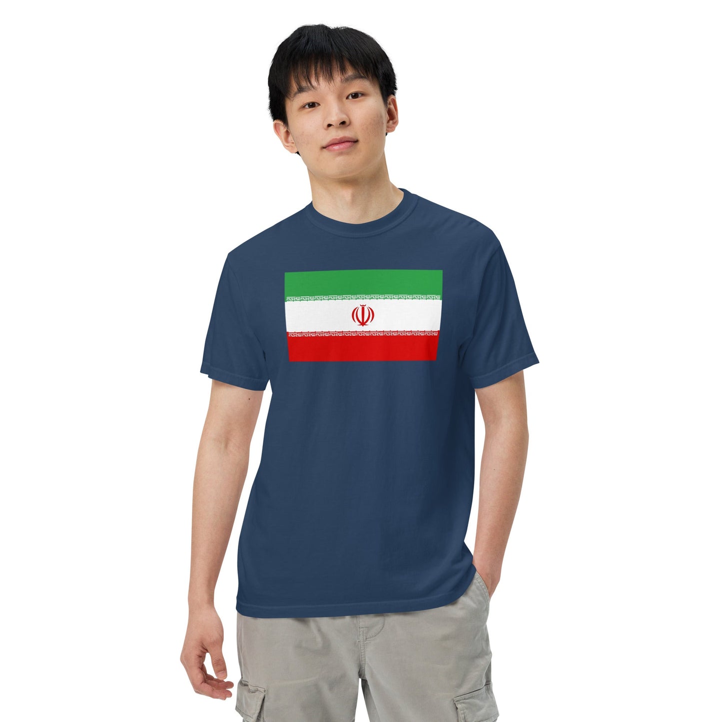 Bold Iran flag design tee in black, large